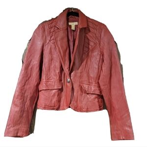 Women's Red Twenty One Cropped Leather Jacket SZ SM